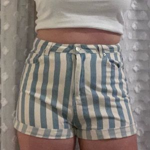 Blue and White Striped Jean Shorts